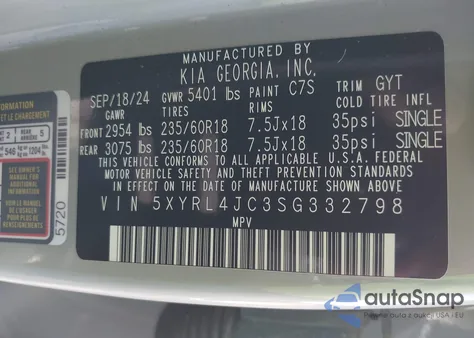 2025 Kia Sorento S from USA, damaged, VIN 5XYRL4JC3SG332798